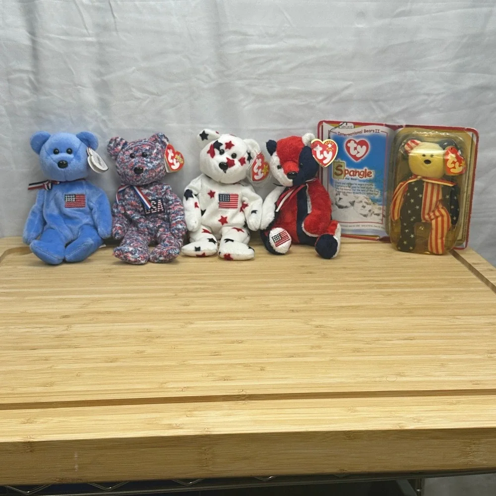 Ty Beanie Babies,‎ Lot of 5 America-USA-Glory-Patriot-Spangle Plush Bear
